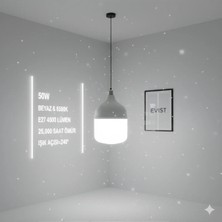 Evist Mükemmel Aydınlık 50W Ampul ( Beyaz & 6500K ) (E27) ( 4500 Lümen ) ( 25.000 Saat Ömür Işık AÇISI=240