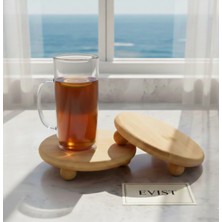 Evist 2 Adet Ahşap Bambu Sunum Tabağı - Ayaklı Bardak Altlığı & Mini Dekoratif Tepsi 11X11CM