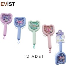 Evist-12 Adet (Kedi Figür) Çocuk Saç Fırçası & Tarak (Pencereli Renkli Kurdela & Hareketli Toplar)