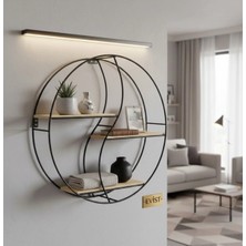Evist Sembol - Yuvarlak 3 Katlı Metal Dekoratif Duvar Raf 60 x 14 x 60 cm