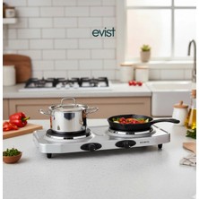 Evist 2 Gözlü Elektrikli Ocak – 2500W Güç, Paslanmaz Çelik Gövde, Taşınabilir ve Pratik Kullanım