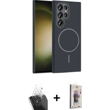 Marsilyan™- Galaxy S24 Ultra Kılıf Siluet Doku Özel Seri - Siyah Bilvis 3D Cam Ekran Koruyucu + Kamera Lens Koruma Cam - Sf