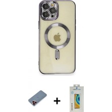 Marsilyan™- iPhone 12 Pro Max Kılıf Nova Işık Özel Seri - Siyah Polymer Nano Ekran Koruyucu + Metal Kamera Lens Koruma Cam - Kı