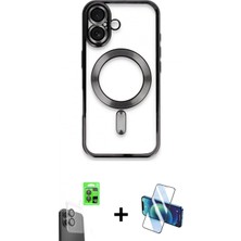 Marsilyan™- iPhone 16 Kılıf Nova Işık Özel Seri - Siyah 3D Antistatik Seramik Nano Ekran Koruyucu + Raze Metal Kamera Lens - Sh