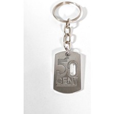 Moncuk Design 50 Cent Tasarımlı Gümüş Renk Metal Plaka Anahtarlık - Hip Hop Stil Künye Aksesuar