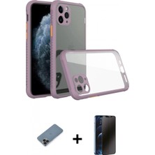 Marsilyan™- iPhone 11 Pro Max Kılıf Nova Asil Özel Seri - Siyah 3D Antistatik Hayalet Cam Ekran Koruyucu + Metal Kamera Lens Koruma Cam - Sh