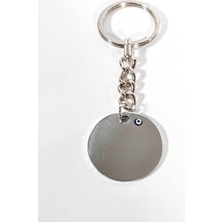 Moncuk Design Nazar Boncuklu Yuvarlak Metal Plaka Anahtarlık - Lazer Kazımaya Uygun Boş Künye