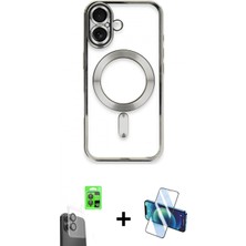 Marsilyan™- iPhone 16 Kılıf Nova Işık Özel Seri - Siyah 3D Antistatik Seramik Nano Ekran Koruyucu + Raze Metal Kamera Lens - Sh