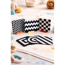 Bebekler Için Siyah Beyaz Kontrast Tummy Time Kartları 12X12 cm Standlı Görsel Gelişim Kart Seti