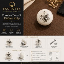 ESBH Porselen Çiçek Desenli Düğme Kulp – Vintage Dekoratif Dolap ve Çekmece Kulpu