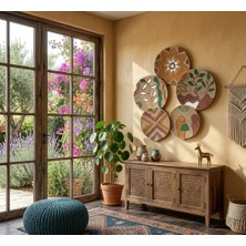 Atlas Home Art 5'li hasır duvar tabağı seti, bohem duvar süsü