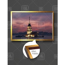 SML Tablo Istanbul Boğazı Kız Kulesi Gece Işık Görünüm Yatay Çerçeveli Kanvas Tablo