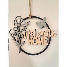 Welcome Home Yazılı 3D Baskı Kapı Süsü – Modern Çiçekli Duvar & Kapı Dekoru