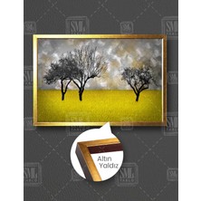 SML Tablo Sarı Çiçek Tarlasındaki Ağaçlar Modern Dekoratif Yatay Çerçeveli Kanvas Tablo