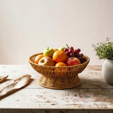 Hakan Living 25 cm  Rattan Servis Çanağı - Hasır Görünümlü Dekoratif Meyve, Ekmek ve Sunum Kasesi