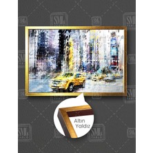 SML Tablo Şehir Manzarası Sokaktaki Arabalar Abstract Taksi Art Dekor Yatay Çerçeveli Kanvas Tablo
