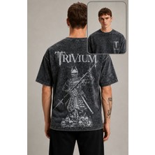 Fuddy Moda Unisex Trivium Sırt Baskılı Yıkamalı Tişört, Oversize Rock Band Temalı Retro Tshirt