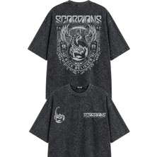 Fuddy Moda Unisex Scorpions Sırt Baskılı Yıkamalı Tişört, Oversize Rock Band Temalı Retro Tshirt