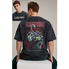 Fuddy Moda Unisex Scorpions 55TH Anniversary Sırt Baskılı Yıkamalı Tişört, Oversize Rock Band Temalı Retro Tshirt