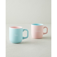 English Home Mini&Mummy Seramik İkili Kupa 150-230 ml 2 Parça Mavi - Pembe Renkli Tasarım