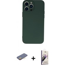 Marsilyan™- iPhone 13 Pro Max Kılıf Ahenk Serisi - Siyah Bilvis 3D Mat Cam Ekran Koruyucu + Renkli Kamera Lens Koruma Cam - Sı