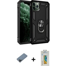 Marsilyan™- iPhone 11 Pro Max Kılıf Ahenk Klasik Koleksiyonu - Siyah Polymer Nano Ekran Koruyucu + Shine Kamera Lens Koruma Cam - Sh