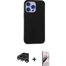 Marsilyan™- iPhone 15 Pro Max Kılıf Ahenk Serisi - Siyah Bilvis 3D Mat Cam Ekran Koruyucu + Raze Metal Kamera Lens - Gs