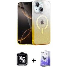 Marsilyan™- iPhone 14 Kılıf Eksen Minimal Özel Seri - Siyah Bilvis 5in1 5d Magic Hayalet Cam Ekran Koruyucu + Pvd Metal Kamera Lens - Gs
