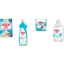 Aquabor Doğal Mineralli 4 kg Renkliler + Elde Bulaşık + Tablet + Sıvı Beyaz 4 Lü Set