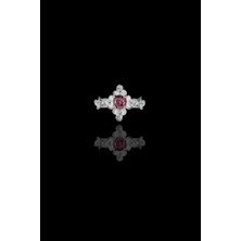 Roxx Jewellery 925 Ayar Gümüş Pembe Taşlı Gül Desenli Tasarım Yüzük