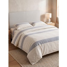 Maki Home %100 Pamuklu Keten Görünümlü Lacivert Çizgili Modern 200X220 Çift Kişilik Nevresim Seti