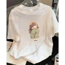 Nigrum Pardus Nıgrum Pardus Yeni Sezon Utangaç Kız Baskılı %100 Pamuk Oversize Kız Çocuk T-Shirt