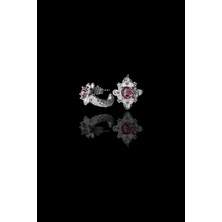 Roxx Jewellery 925 Ayar Gümüş Pembe Taşlı Gül Desenlı Tasarım Küpe