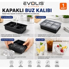 Evolis Kitchen 1 Adet 6 Bölmeli Büyük Boy Kapaklı Silikon Buz Kalıbı Silikon Kare Buzluk Kokteyl Sunum Buz Kalıbı Et Suyu Saklama Kalıbı