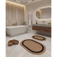 Senza Atelier Modern Hasır Dokulu Banyo Seti - 2 Adet Oval Paspas & 2 Adet Düzenleyici Sepet -