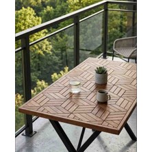 Mirrorss Geometrik Desenli Masa 120 x 70 cm 3D Görünüm  Ahşap Ceviz Renk Bahçe Balkon Mutfak Masası