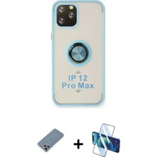 Marsilyan™- iPhone 12 Pro Kılıf Yörünge Çizgi - Siyah 3D Antistatik Cam Ekran Koruyucu + Metal Kamera Lens Koruma Cam - Gs