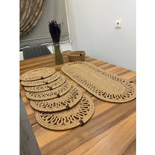 Senza Atelier 7 Parça Jüt Supla ve Runner Seti - El Örmesi Hasır Yemek Masası Takımı
