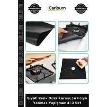 Carlburn Özel Üretim Cam Elyaf Gazlı Pratik Mutfak Siyah Renk Ocak Koruyucu Folyo Yanmaz Yapışmaz 4'lü Set