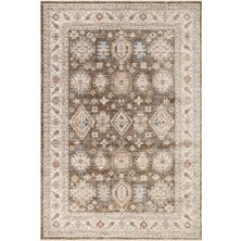 Melit Halı Salon Halısı Etnik Desenli Haki Yeşil Renk Retro Vintage Yumuşak Dokulu Oturma Odası Halısı