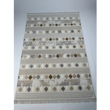 Melit Halı Iskandinav Desen Krem-7 Renkli Oturma Odası Salon Halısı Bukleli Modern Hav Toz Vermez