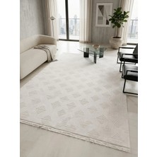 Melit Halı Merinos Vista Beyaz Renk %100 Akrilik Geometrik Desen Yumuşak Dokulu Salon Oturma Odası Halısı 63237-63