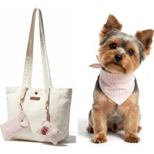 Atölye Zuzu Atolyee.Zuzu Çantalı Köpek Yürüyüş Seti Bandana Kartlık Poşetlik Pembe Çizgili