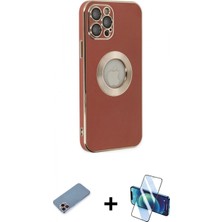 Marsilyan™- iPhone 12 Pro Max Kılıf Iz Form Serisi - Siyah 3D Antistatik Seramik Nano Ekran Koruyucu + Shine Kamera Lens Koruma Cam - Pe