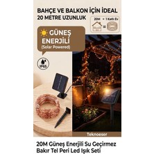 Eser Ticarett 20 Metre Güneş Enerjili Bahçe Aydınlatması Solar Su Geçirmez Bakır Tel Peri LED Işık Seti (8 Modlu)