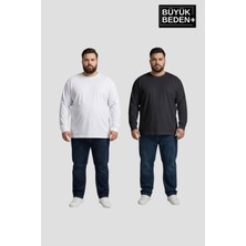 Superlife Erkek Büyük Beden 2'li Set Uzun Kollu 2 Iplik Bisiklet Yaka Tişört SPR26BTS542+2