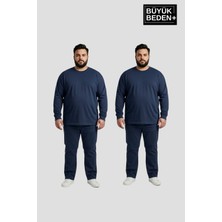 Superlife Erkek Büyük Beden 2'li Set Uzun Kollu 2 Iplik Bisiklet Yaka Tişört SPR26BTS542+2