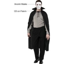 Esranın Dünyası Siyah Renk Yakalı 120 cm Pelerin ve Beyaz Anonim Maske