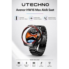 utechno Avenor HW16 Max Akıllı Saat – 3 Kordonlu (Çelik + Deri + Silikon) | Wireless Charging & Bluetooth Arama