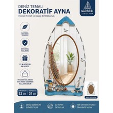Marine Ahşap Mavi Beyaz Kuşlu Dekoratif Ayna